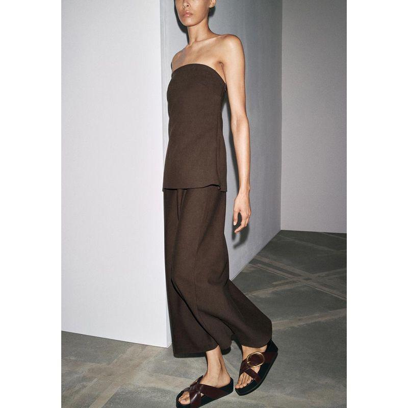 Summer New Arrival Women clothes Ins Style Casual Linen Blend Tube Top Strapless Straight Collar Length Dress 4333040