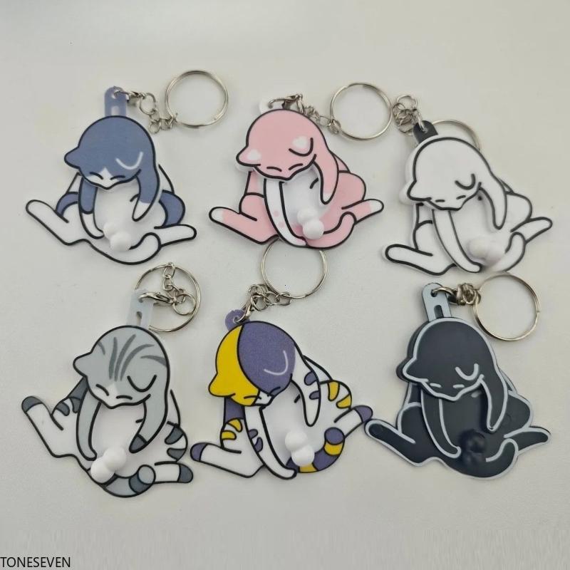 Creative Pull Play Egg Cat Keychain Pendant Cute Funny Rotatable Acrylic Bag Pendant Gifts