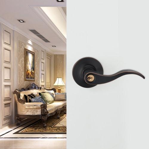 Kaifuan Lever Handle Lock for Entry Doors, Passageways, and Bathrooms (Key Included) (Right-Hand Drive) (805-K-R-ORB)