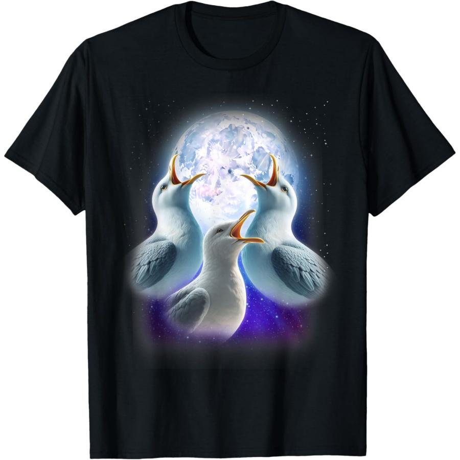 3 Seagulls Howling At The Moon Funny Seagull Lover Seabird T-Shirt S