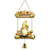 Farmhouse Outdoor Welcome Sign, Entryway 2D Wooden Hanging Gnomes Bells for Garden Porch Gate Decors, Holiday Housewarmings Gift