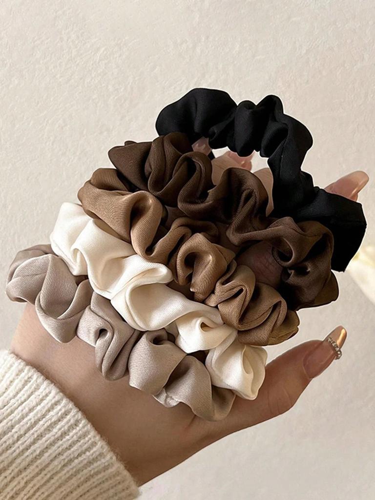 3/5Pcs Women's 6cm/2.36in Silky Satin Hair Scrunchies, Versatile High-End Elegant Retro French Minimalist Hair Ties