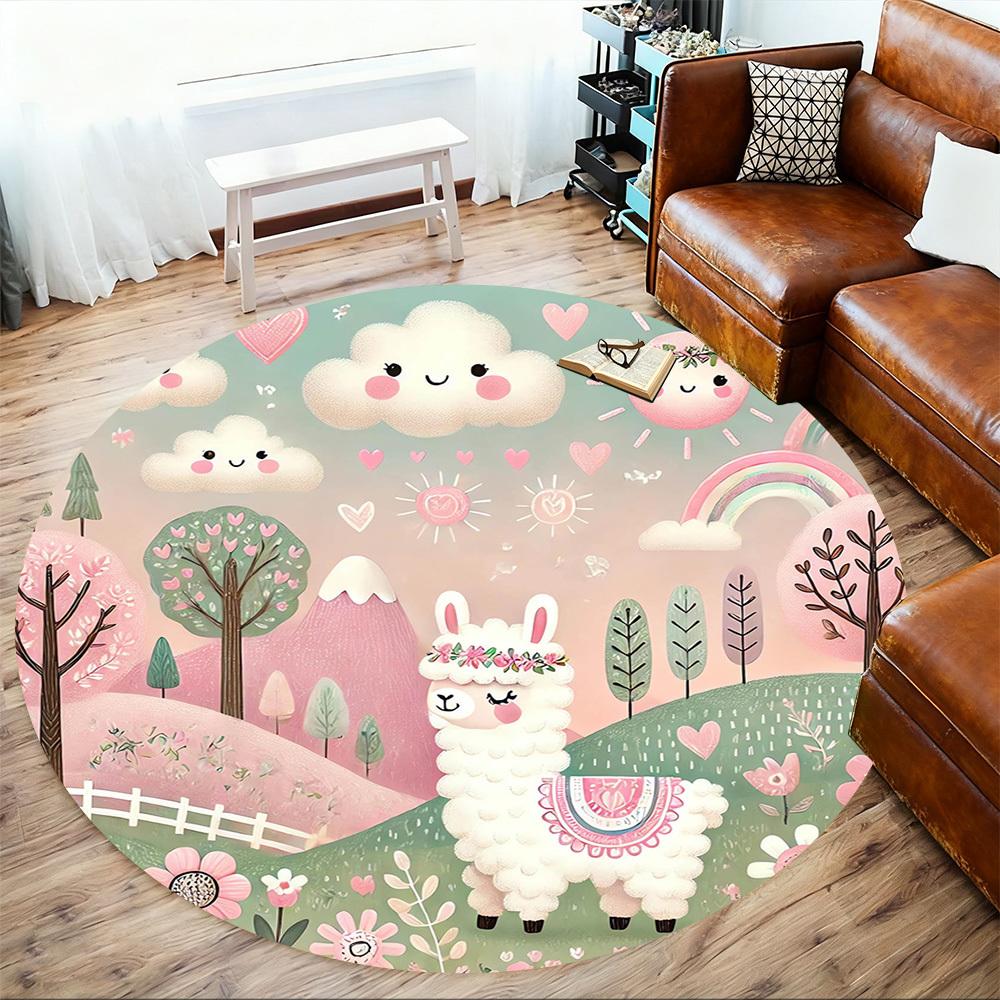 1pc Llama Forest Round Chair mat Area Rug - Non-Slip, Floor Mat for Office, Bedroom, and Indoor Decor -1002049