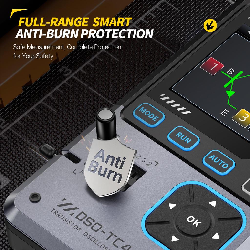 FNIRSI DSO-TC4 3-in-1 Oscilloscope, Transistor Tester, Signal Generator, 10M Bandwidth, Burn-Proof