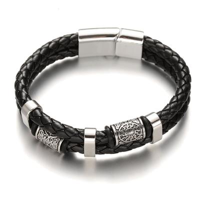 Vintage Viking Leather Bracelet for Men Boho Woven Braided Wristband Magnetic Clasp Handmade Jewelry Homme