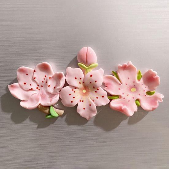 3D Cherry Blossom Refrigerator Magnet Resin Pink Flower Decorative Fridge Magnet Memo Notes Photo Holder for Home Kitchen Office
