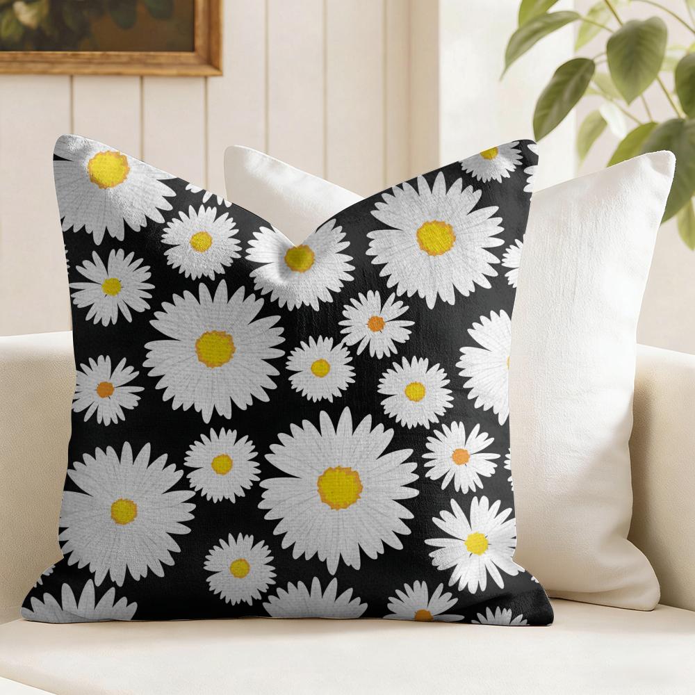 Daisy Pattern Cushion Cover Natural Linen Pillow Cover Double-Sided Print Cushion Cover For Sofa Home Decor