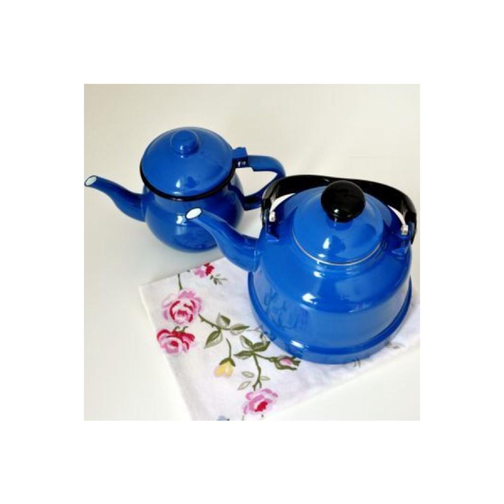 Zestaw do herbaty w małym rozmiarze w kolorze niebieskim, nostalgiczny, emaliowany