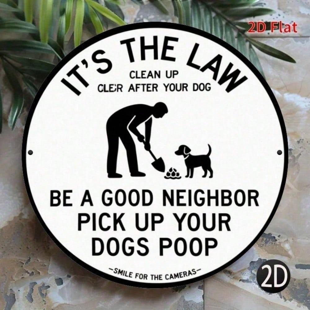 Vintage Metal Sign 8 Inch Round Tin Plate Funny Dog Pooping Quote Retro Pub Bathroom Wall Decor