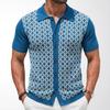 Men's Knitted Short Sleeve Shirts Casual Breathable Button Down Collared Striped Shirt Tops Summer Vacation Vintage Knit Golf Beach Shirts Top for Men