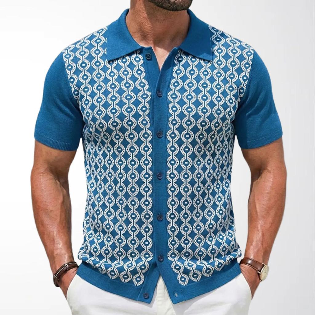 Men's Knitted Short Sleeve Shirts Casual Breathable Button Down Collared Striped Shirt Tops Summer Vacation Vintage Knit Golf Beach Shirts Top for Men
