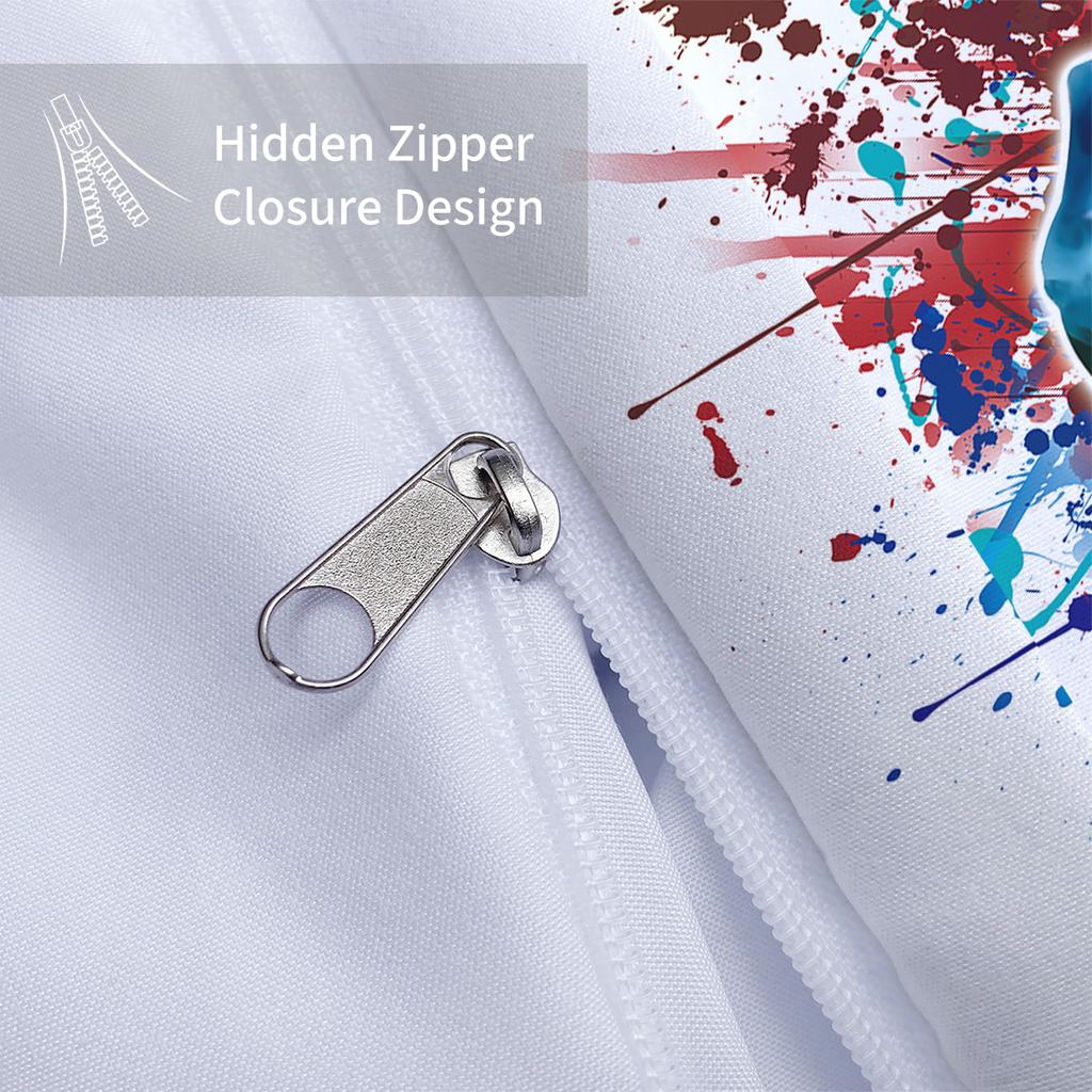 3-piece down duvet cover with skull pattern print (1 duvet cover+2 pillowcases, no core) gradient soft bedding set