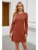 2024 Women's Casual Long Sleeve Slit Hem Dress with Round Neck