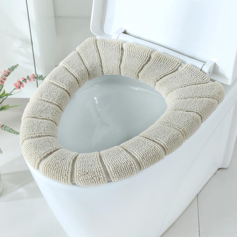 Winter Washable Knitted Toilet Seat Cover - Solid Color Cushion Pad