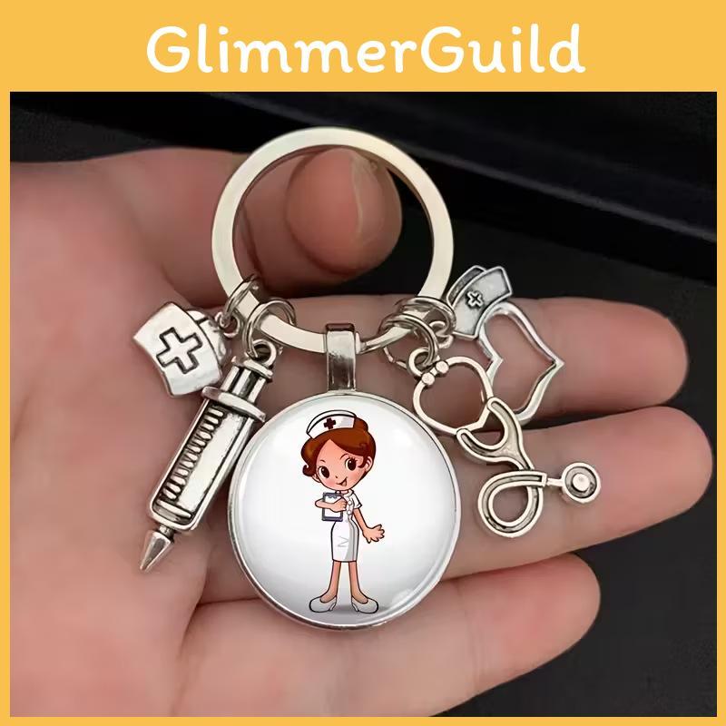 Zahnarzthelferin Schlüsselanhänger mit medizinischer Spritze und Stethoskop zum Geschenk und zur Feier