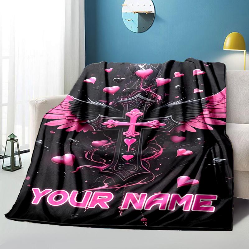 1PC Custom Name Wings Love Passion blanket versatile,all-season throw suitable for the living room,bedroom,camping,travel,and gift