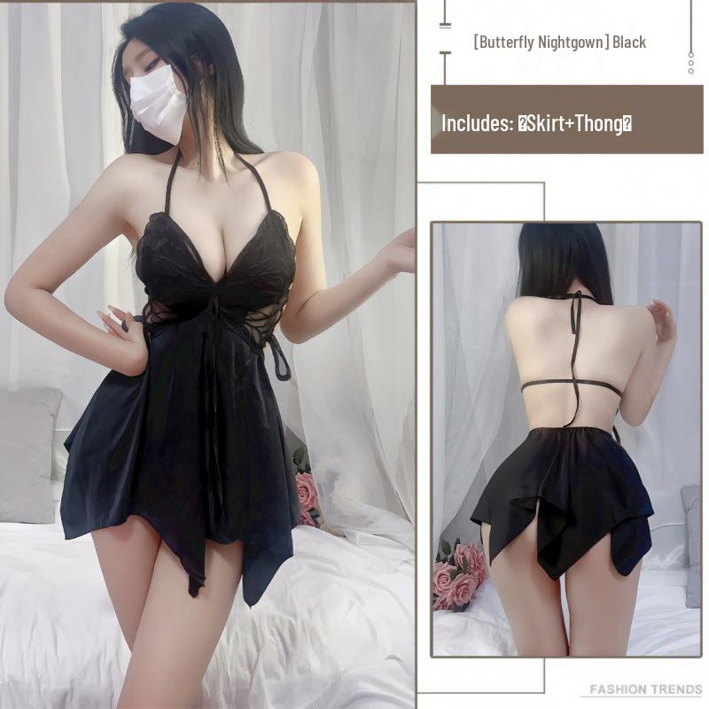 

Mingjun Backless Lingerie Sleep Dress with Push-up Pads and French Bow Design One Size