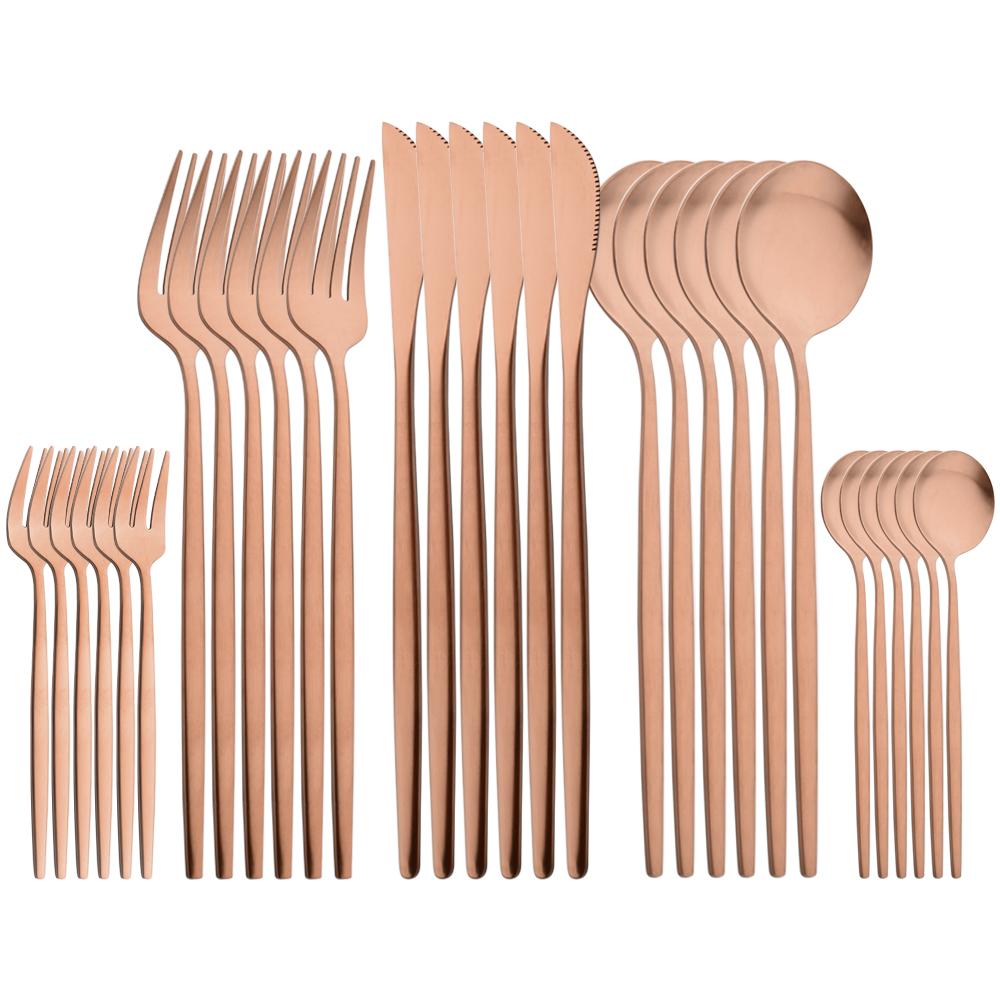 30-piece Black Handle Gold Cutlery Set Matte Finish Dinnerware Set Stainless Steel Knife Fork Spoons Kitchen Utensils Complete