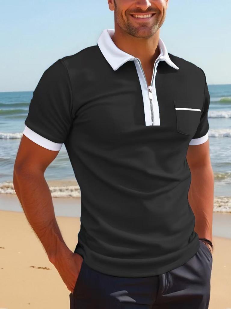 Men's European & American Pocket Fashion Slim Fit Lapel Polo Shirt