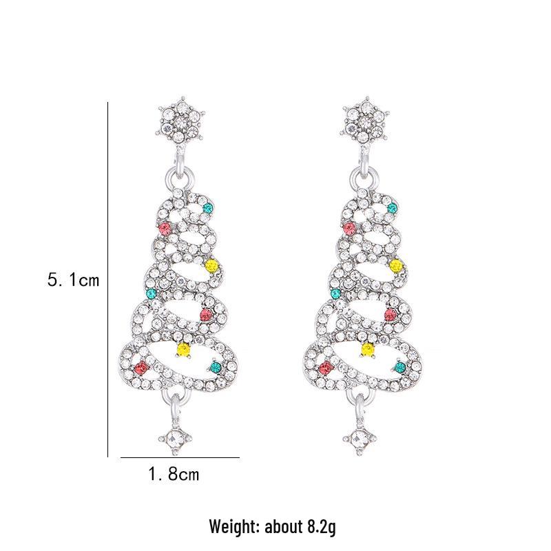 Sparkling Christmas Tree Earrings with Rhinestones & 925 Silver Needle