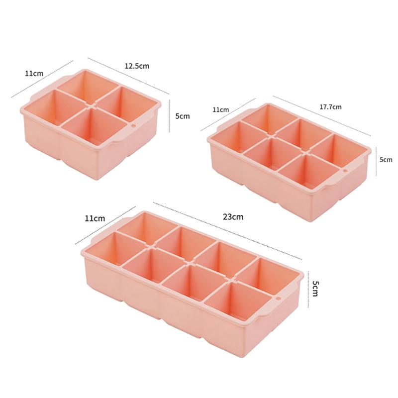 4/6/8 Grid Ice Cube Tray Silicone Ice Cube Moulds  Pot Base Packaging Box With/Without Lids Reusable Square Ice Cube Mould