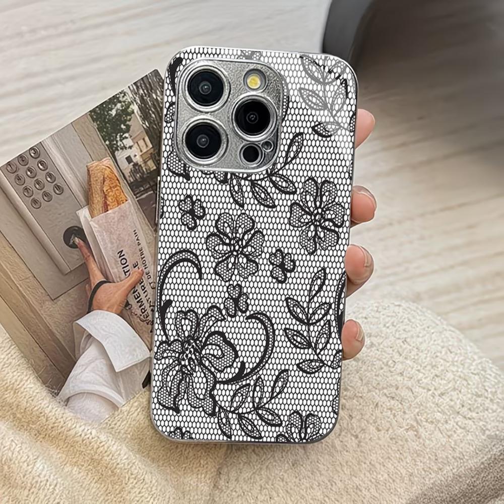 Sleek Transparent Floral Lace phone case mobile phones for iphone 17 pro max cover Glass for iPhone 17 16 15 14 13 12pm Pro Plus