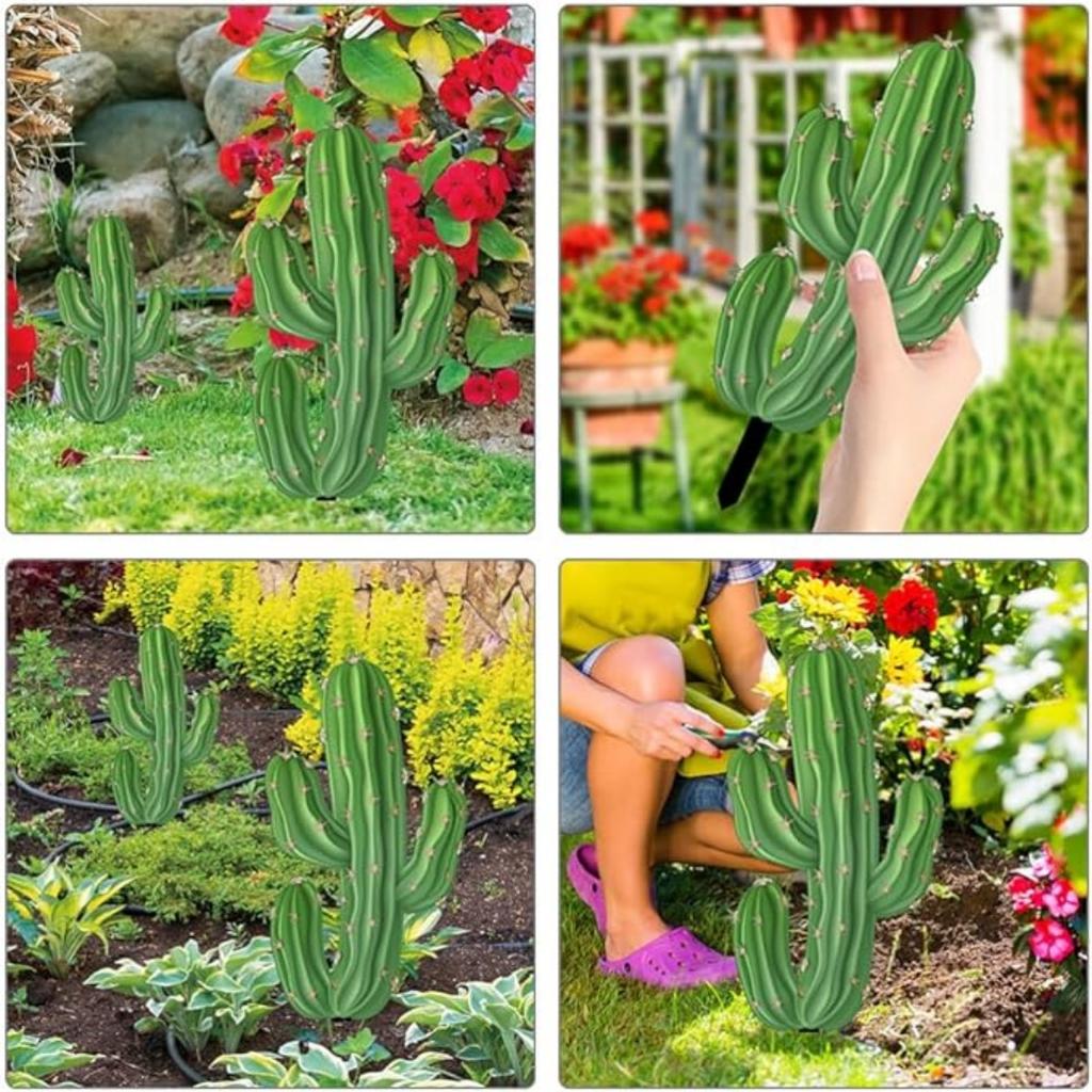 Cactus Garden Stake Acrylic Cactus Yard Art Outdoor Cactus Statue Sculpture Ornament for Garden Lawn Ground Yard Decorations
