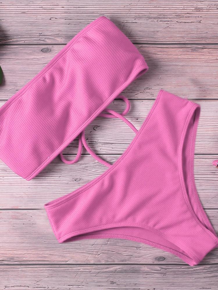 

2023 Новый сексуальный женский купальник бикини с высокой талией без бретелек женский купальный костюм с подкладкой купальный костюм из двух частей купальник пуш-ап L розовый