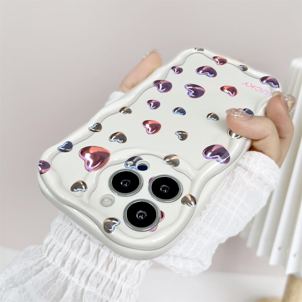 Pentru iPhone 16 15 14 13 12 Samsung S24 S23 S22 A06 A13 A14 A15 A16 A55 Redmi Note 13 12 Design Inimă Iubire Margine Ondulată Husă Moale de Silicon pentru Telefon