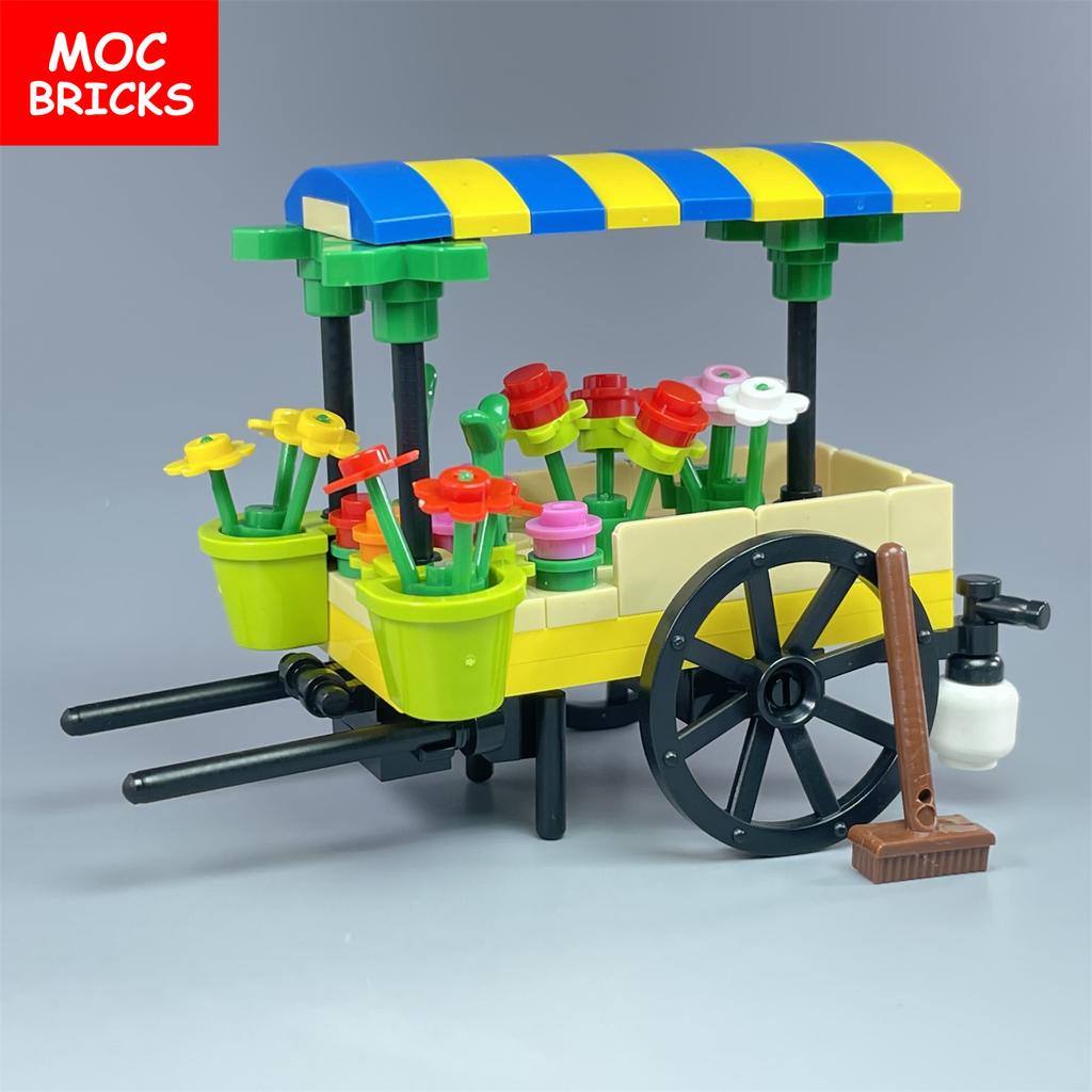 Non-Toxic Moc Bricks Flower Cart Market Stall Florist Street View Toy Kids Educational Building Blocks Assembled Toys Chilren'S Gifts