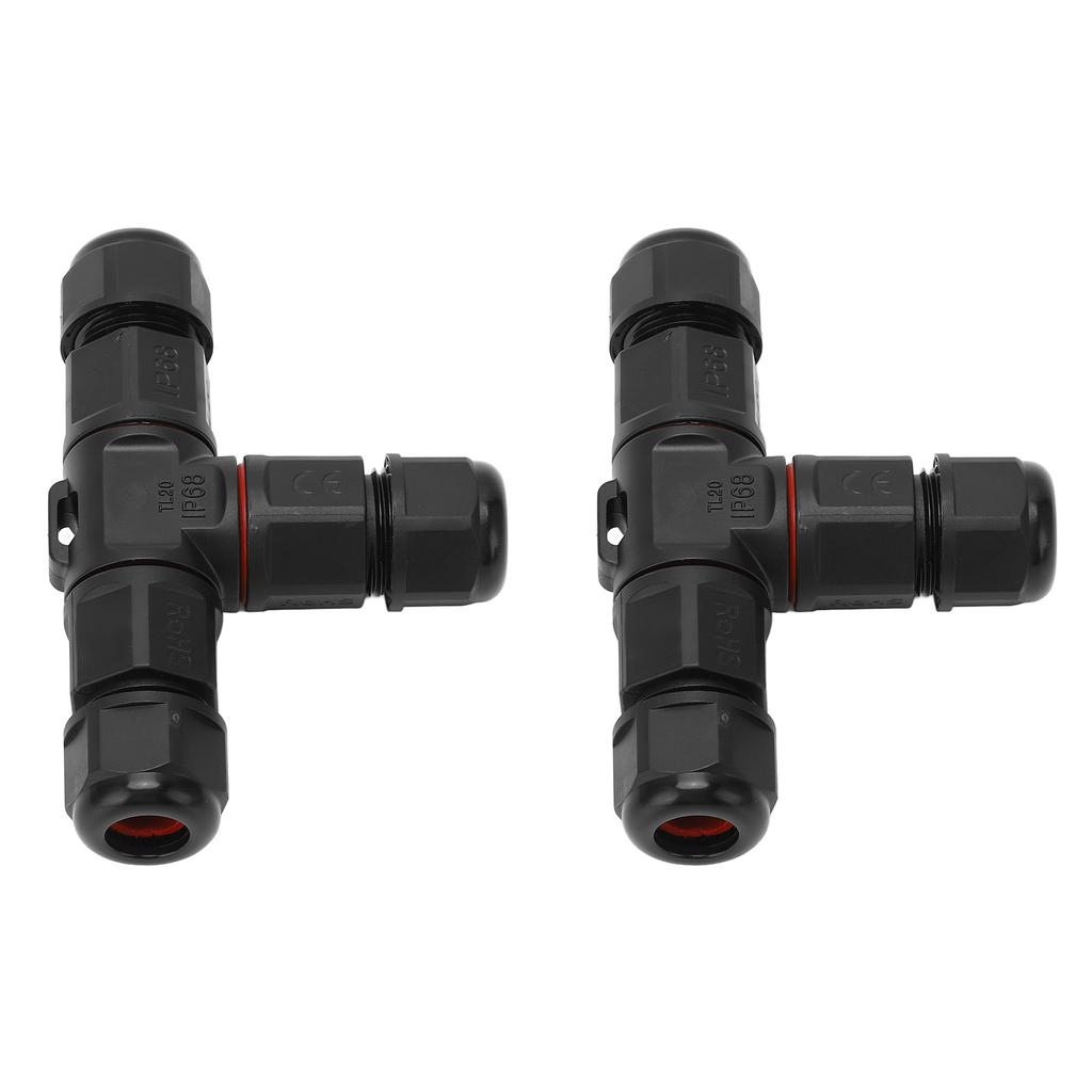 2 Pcs Tee Wire Connectors IP68 Waterproof 2 Pin 3 Pin T Shape Electrical Terminal Adapter for