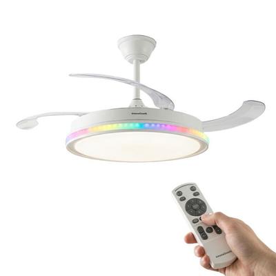 Ceiling Fan with RGB LED Light, Retractable Blades, 6 Speeds, DC Motor and Remote Control FAN