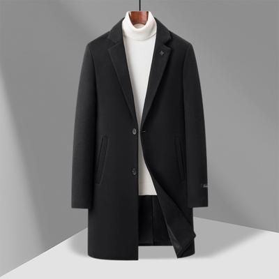 Autumn and Winter Men's Coat Woolen Trench Coat Middle-aged and Young Solid Color Medium and Long Woolen Coat Men's Coat
