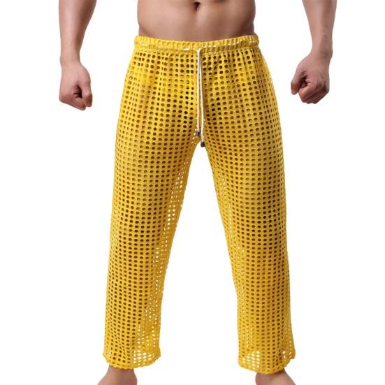 

Чоловічі спортивні штани, вільні, видовбані, прозора еластична талія, м’яка дихаюча одноколірна тренування в тренажерному залі, спортивні штани, довгі штани L жовтий