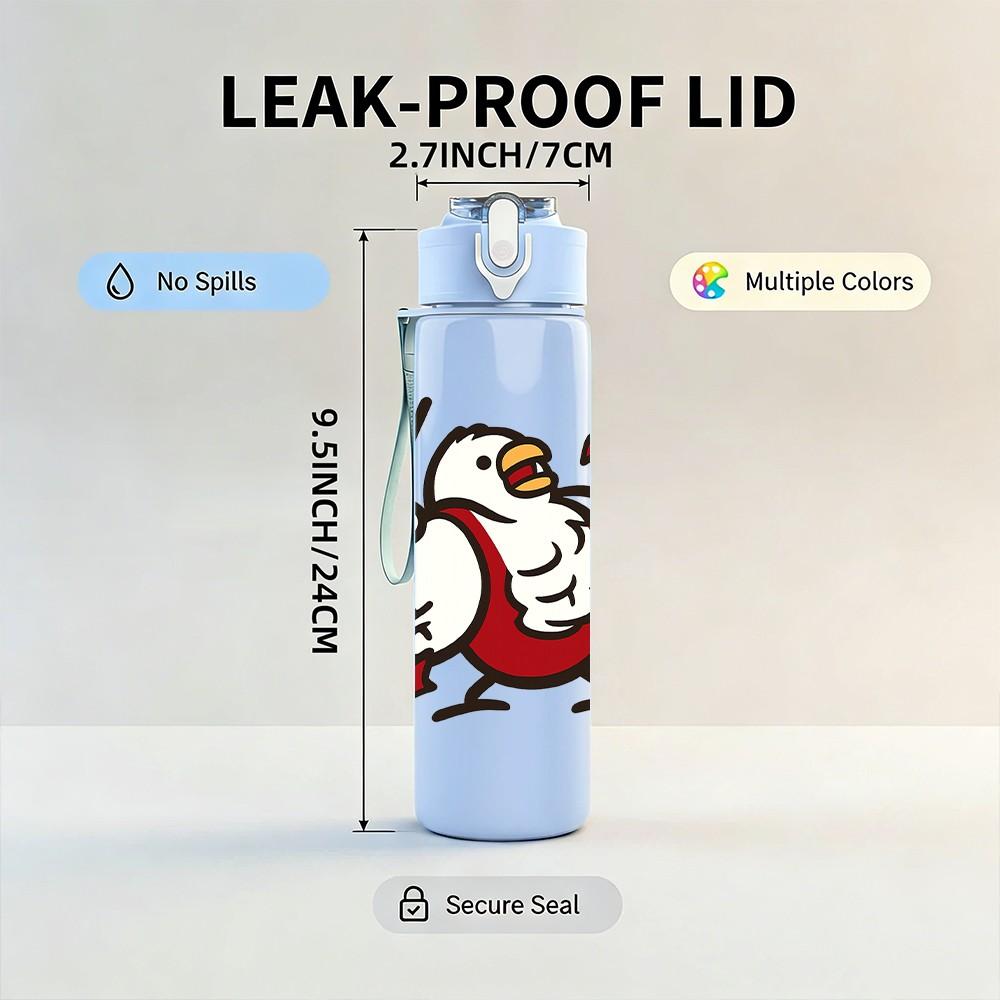 1PC Angry Cartoon Chicken Graphic 750ml Color Plastic Sports Water Bottle Leakproof Flip Straw Lid Suitable for Sports Office Home Use