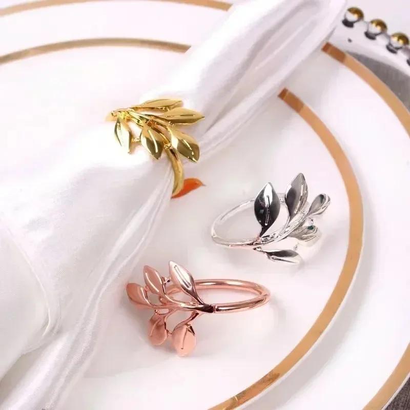6pcs Vintage Fall Leaves Napkin Rings Elegant Gold Leaf Napkin Buckles Holder for Birthday Wedding Party Dinner Table Decor