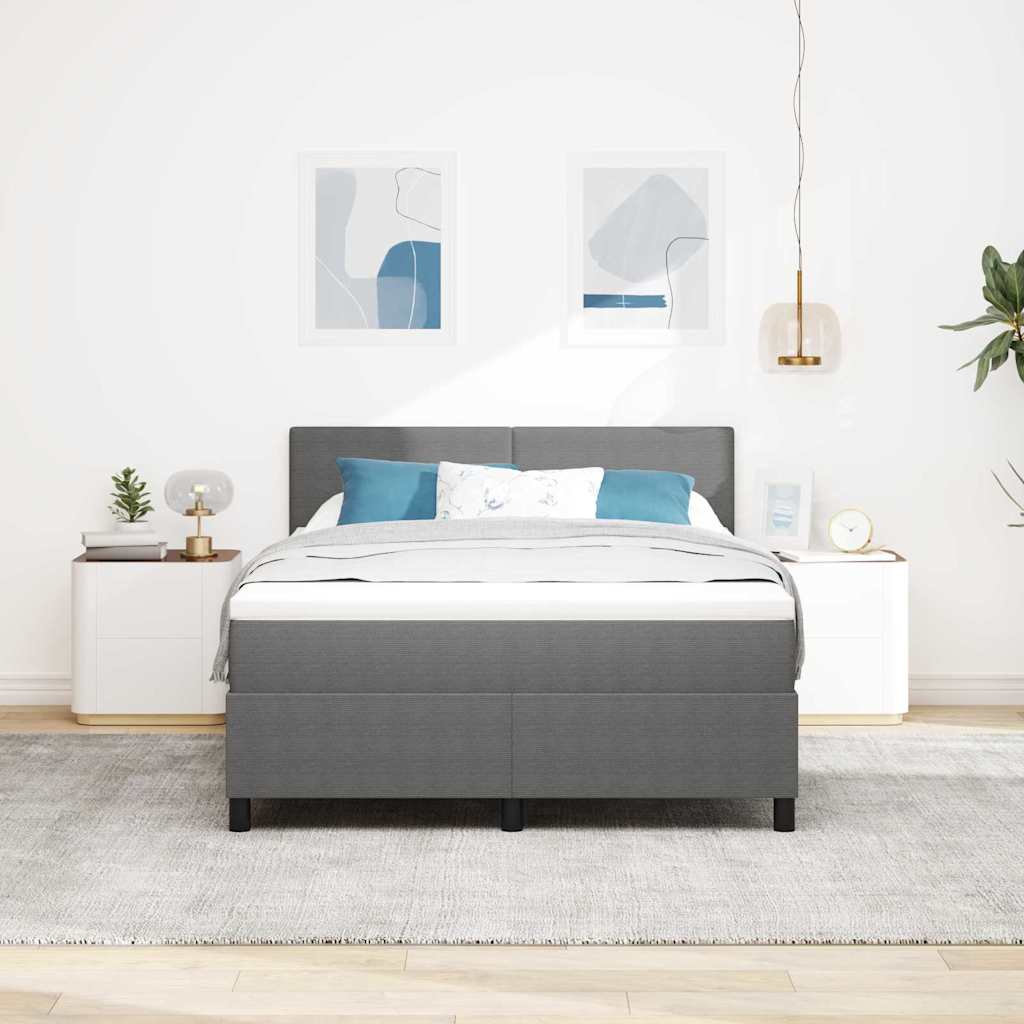 Box Spring Bed in Light Grey and White 140 x 190 cm Cord Fabric