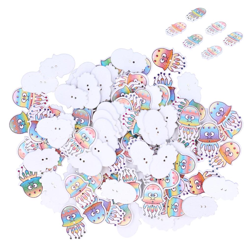 100 szt. Guziki DIY Wzór Meduzy Kolorowe Drewniane Guziki Dodatek do Dekoracji Ubrań