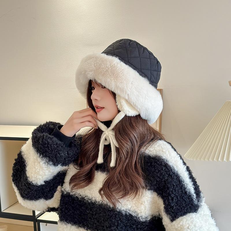 Autumn and Winter Hats for Women New Plush Knitted Versatile Warm Ear Protection Thickened Fashionable Plush Velvet Leeve Hat