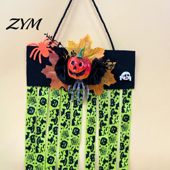 Hanging Tassel for Home Entrance Halloween Rag Flag Banner, Pumpkin Maple Leaf Flower Ribbon Dynamic Swaying Door Lintel Decoration Decor, Farmhouse