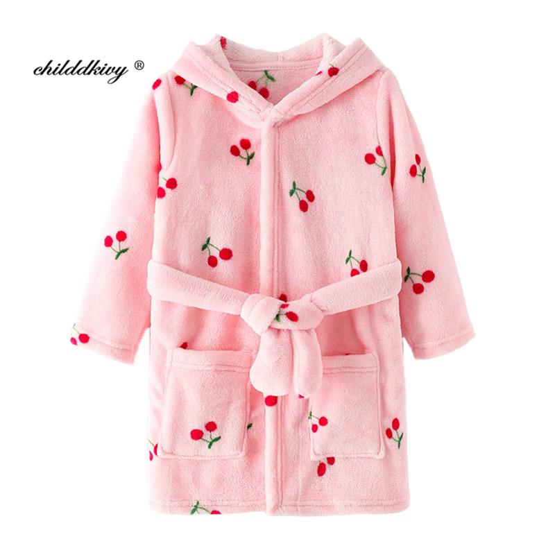 

Boy and Girls Flannel Pajamas Robe Autumn and Winter Children Sleepwear Soft Hooded Kids Homewear 2-8 Years 7-8T