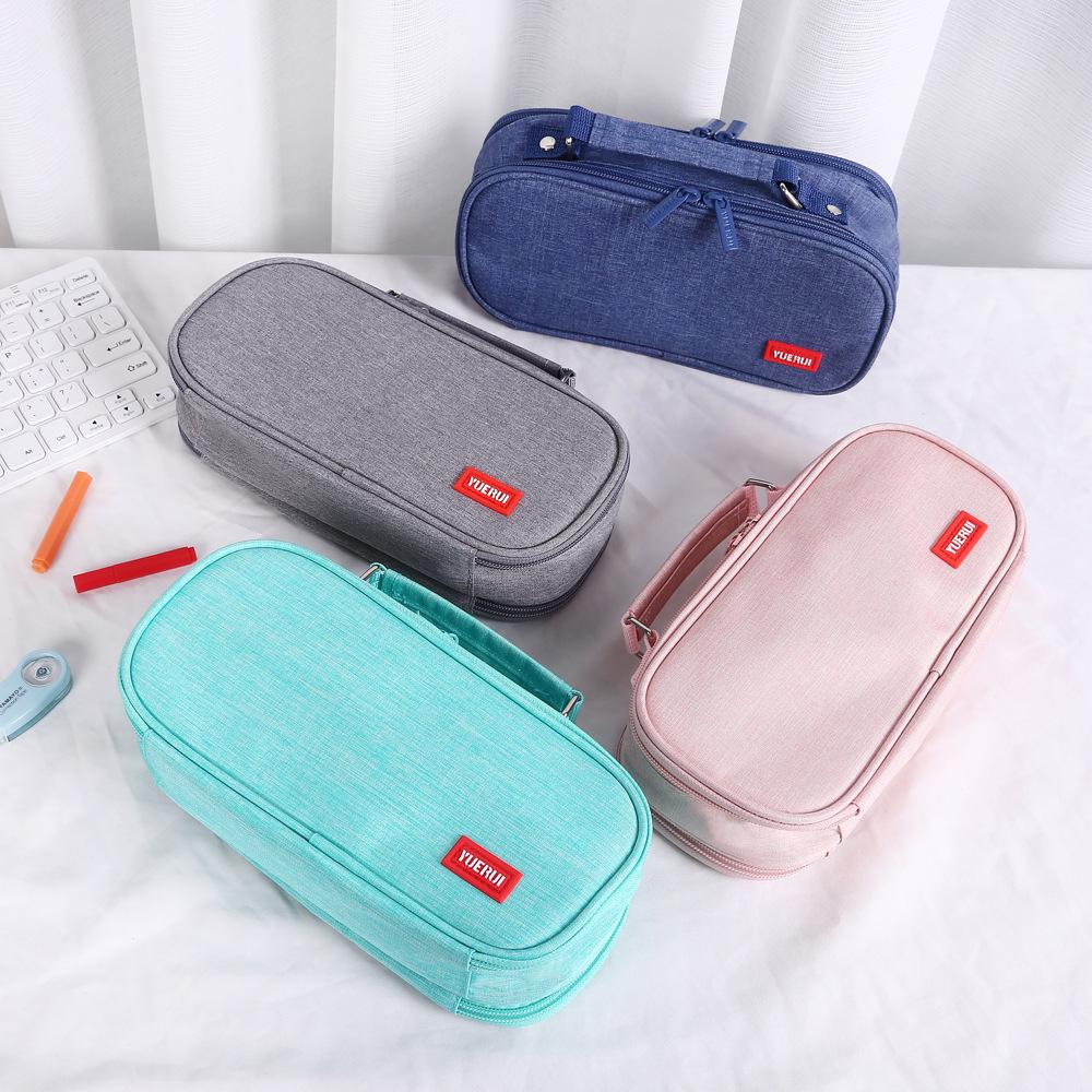 Large Capacity Double Zipper Canvas Pencil Case - Simple, Portable, Double Layer for Junior High Students