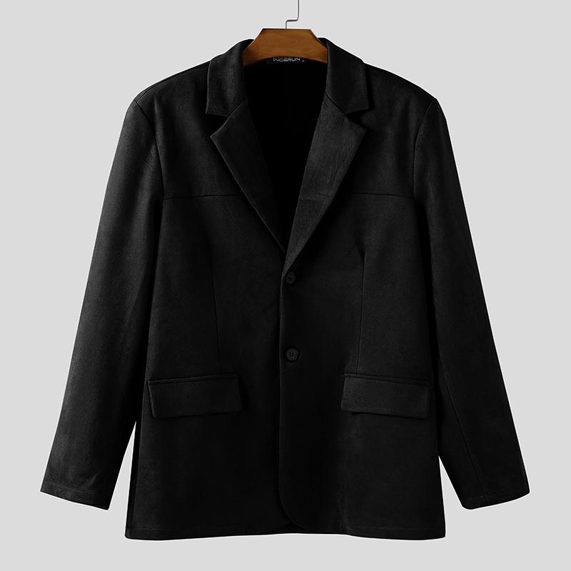 INCERUN Autumn Men Notched Lapel Long Sleeve Suede Blazer Casual Loose Coats