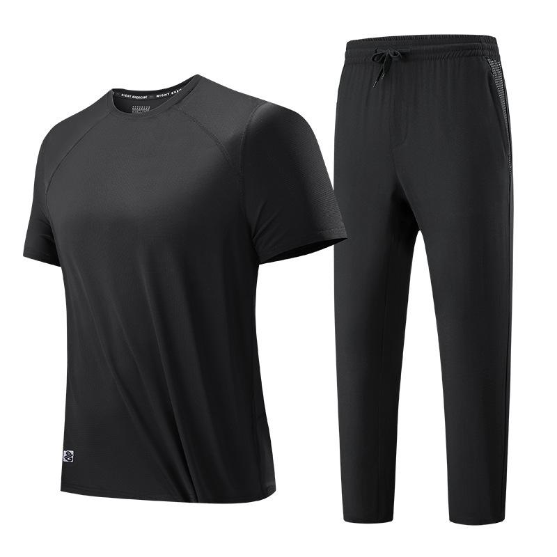 Men's Sports Suit Two-piece Set, Men's Short Sleeved Sportswear, Casual Pants, Plus Size Fitness Running Suit