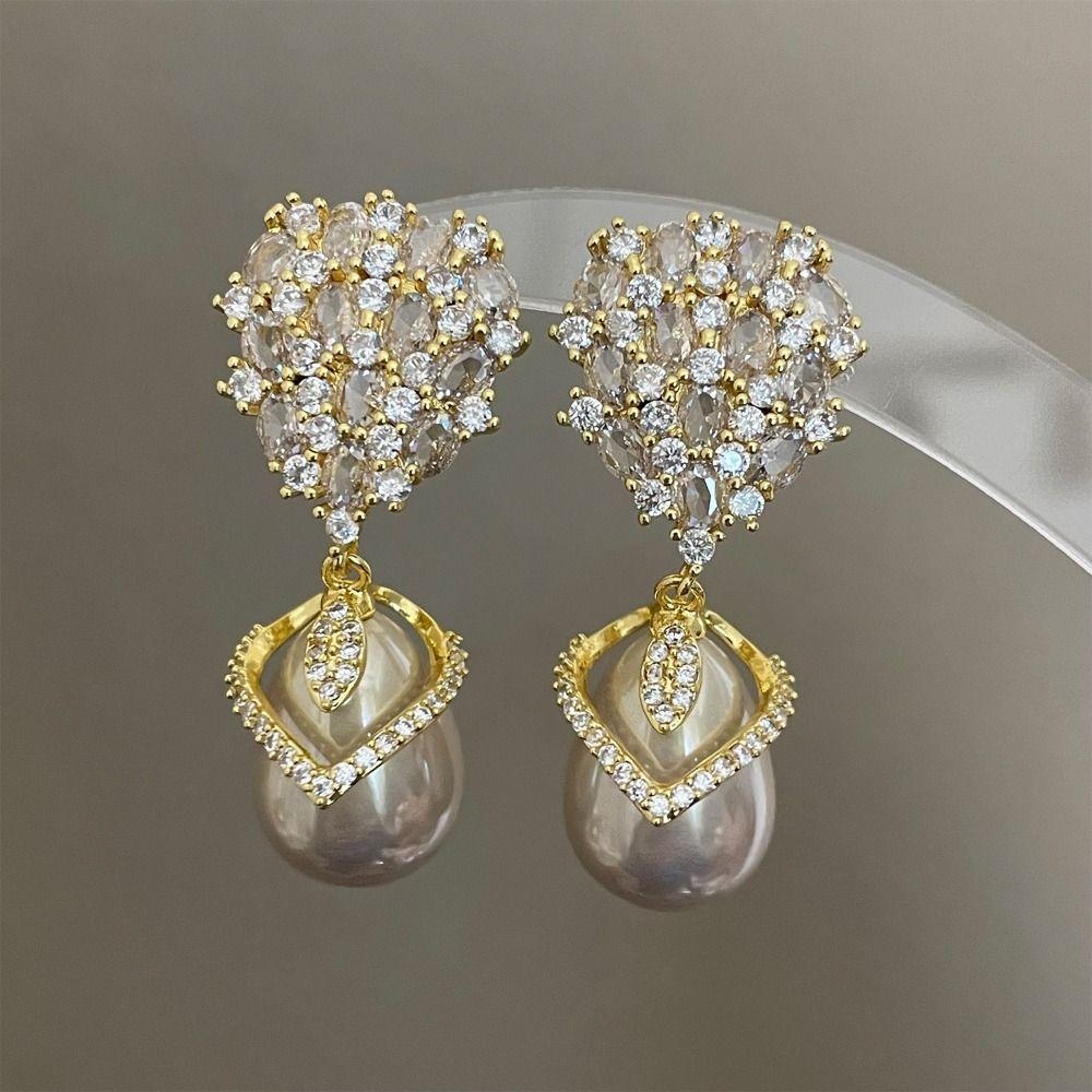 Pearl Rhinestone Drop Earrings Pendant Vintage Long Earrings Trendy Crystal Stud Earrings  Women