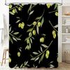 Green Olive Shower Curtain Black Background Modern Bathroom Decor Removable Vinyl Waterproof Fabric Print