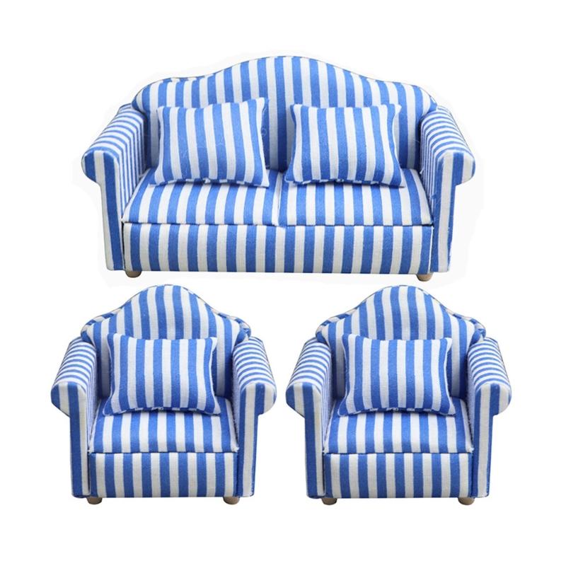 Fashion 1/12 Dollhouses Furniture Double Couch Armchair Figurine Set For Miniature Living Room and Bedroom Decoration