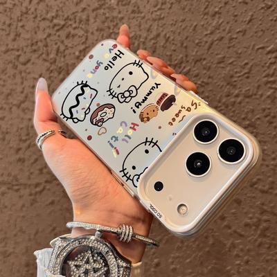 Donut KT Cat Silver Phone Case for iPhone Models 7, 12, 13, 14, 15, 16, 17PRO