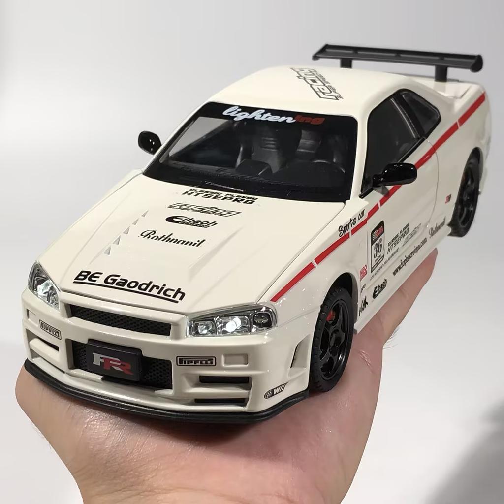 ABBC1 1:24 Nissan GTR R34 Skyline Super Sports Car Alloy Metal Diecast Model Car Home Trendy Ornaments Desktop Display Decorations Toy