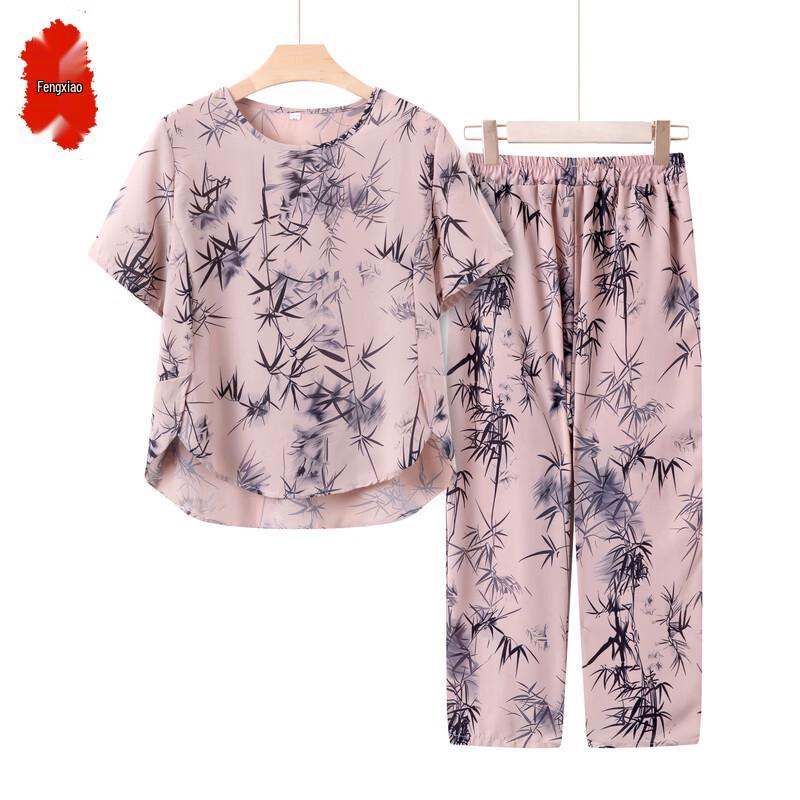 

Летний комплект из двух предметов с коротким рукавом для пожилых женщин 3XL